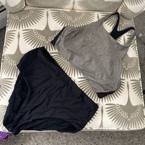 Sport back tankini w high waist high leg cut out. Reversible top, Size L no tags